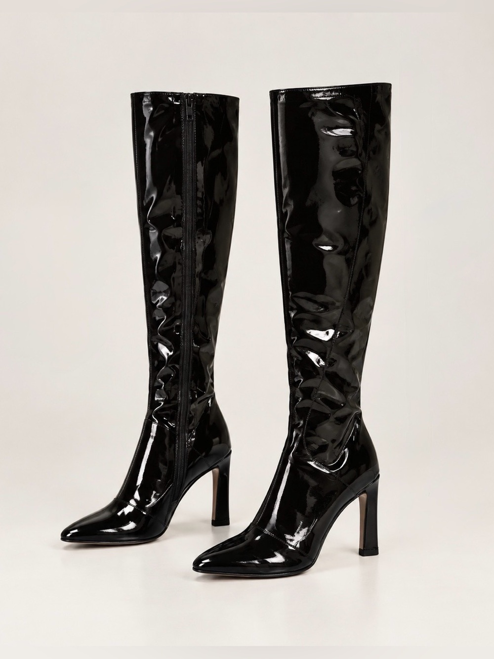 Mango Black Patent Leather Knee-High Boots Size 6